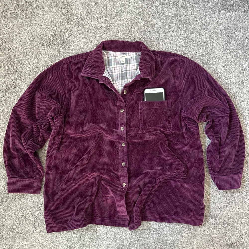 L.L. Bean Ribbed Corduroy Flannel Lined Button Up Shacket/Jacket